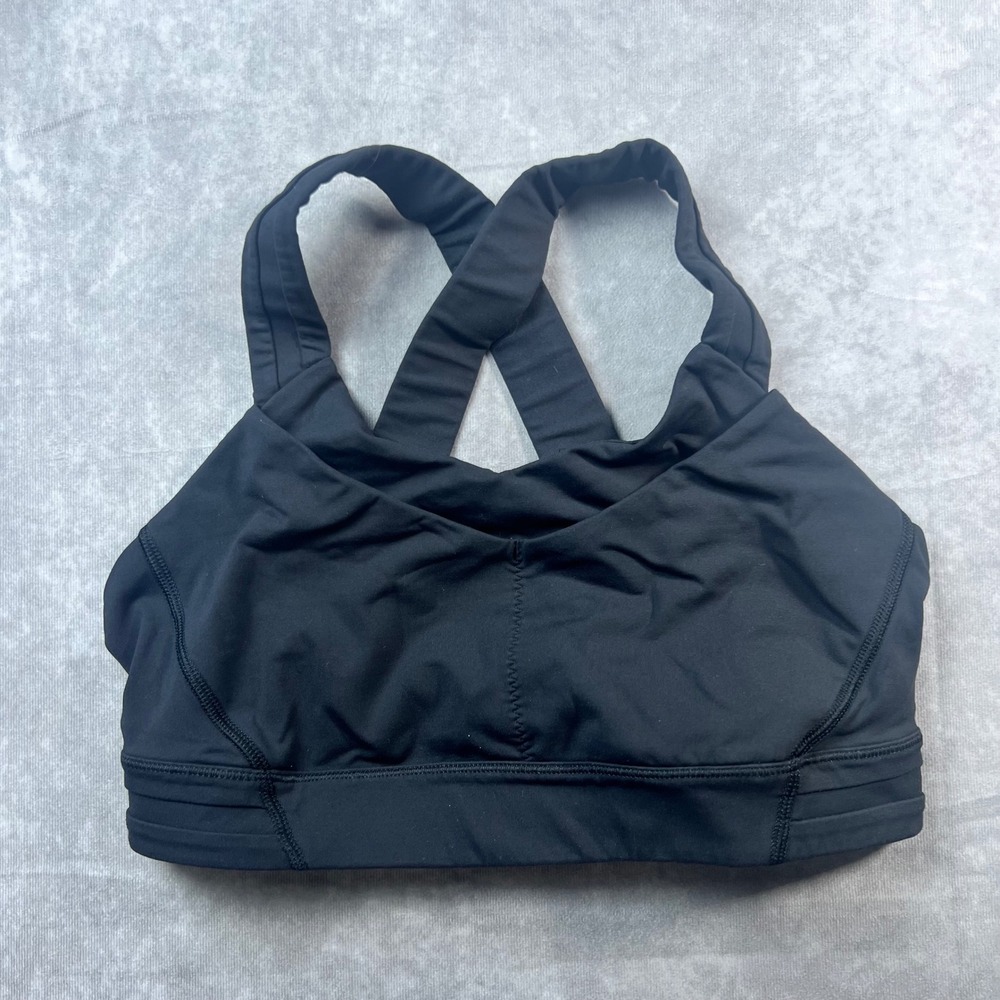 Lululemon Sports Bra Women 4 Black Cross Back Padded Straps Athletic Yoga 1053